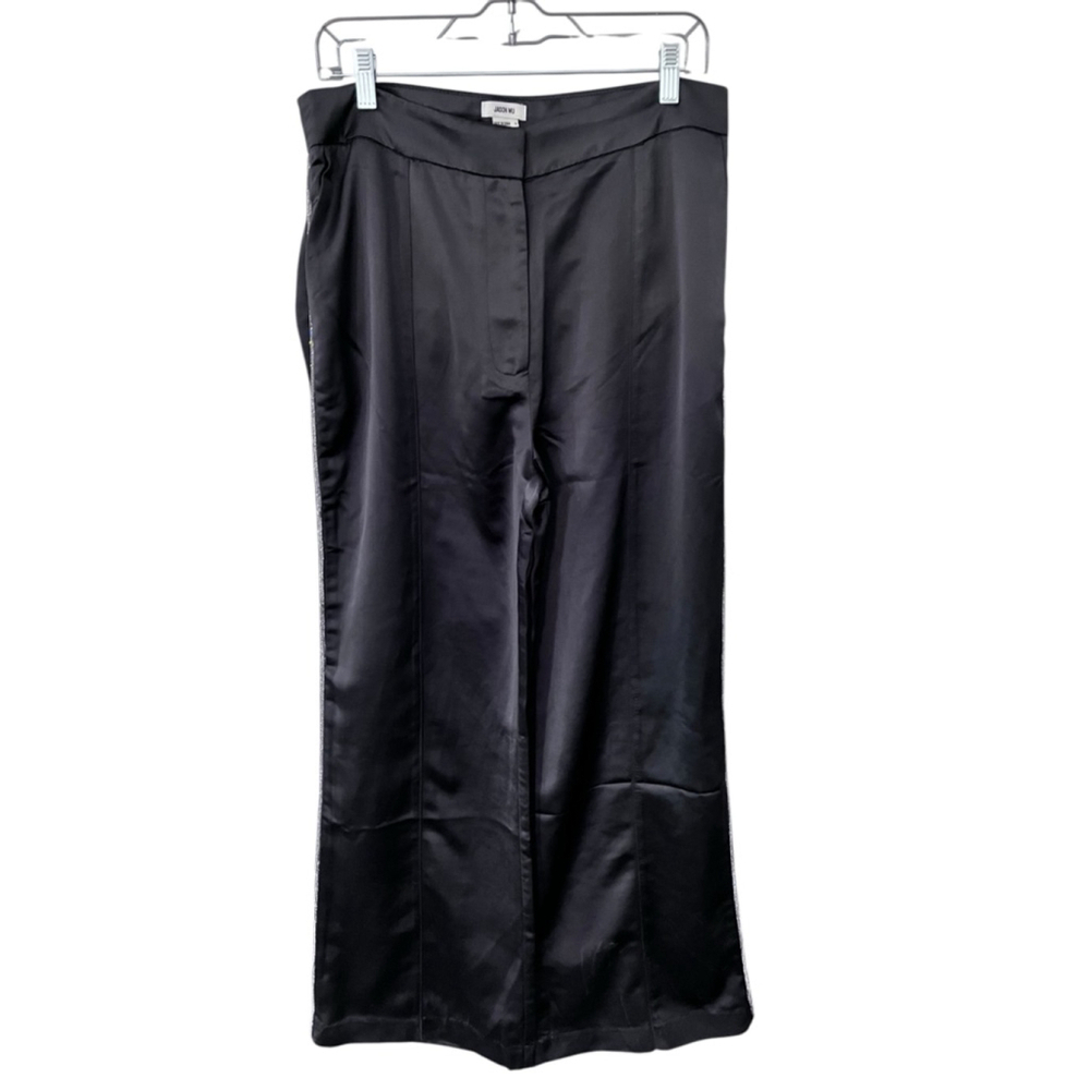 Jason Wu Black Wide Leg Rhinestone Atlas Pants Size 8 Pockets Women's High Rise